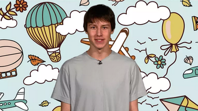 Extra credit host with cartoon balloons, airplanes, and kites in the background